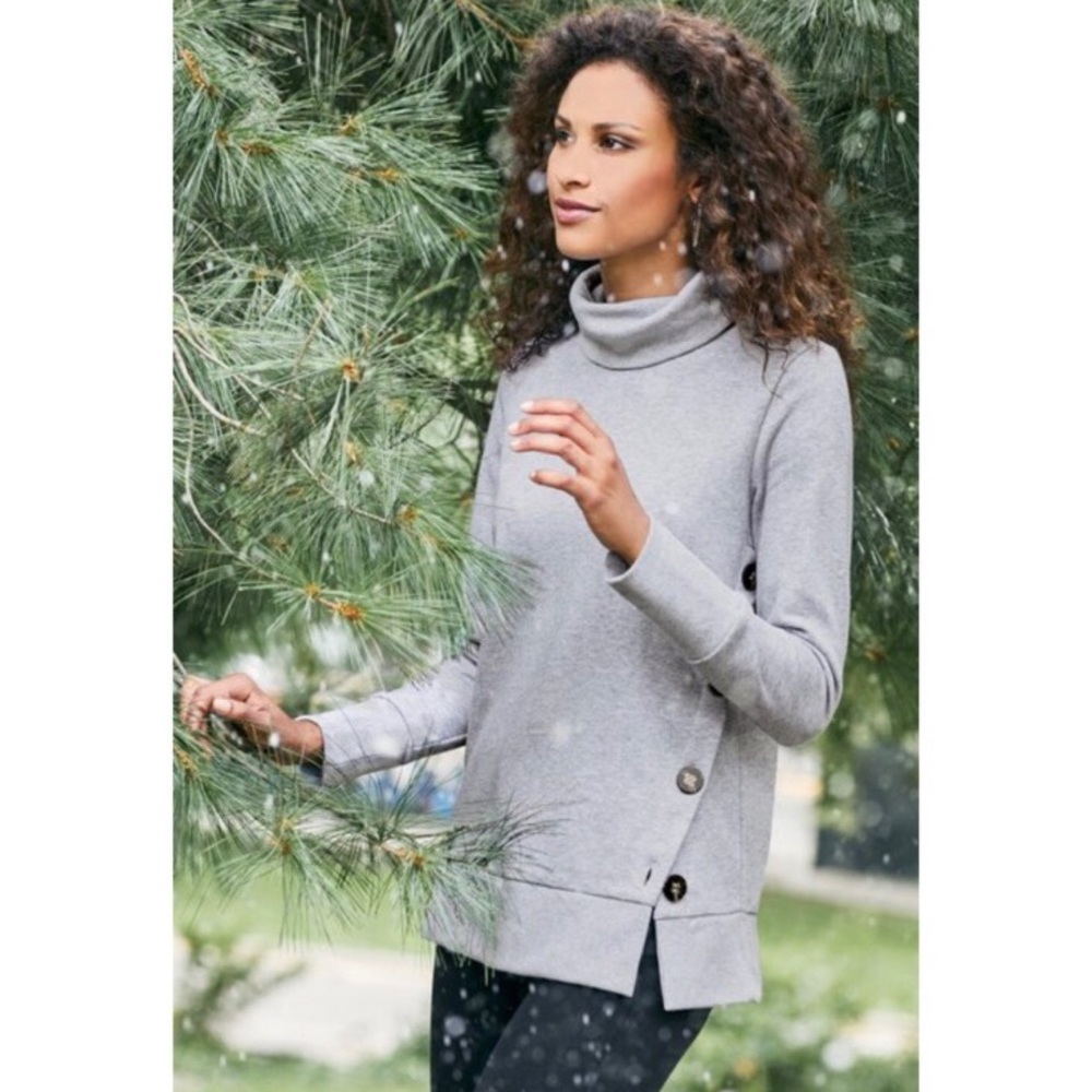 Soft Surroundings Lidia Turtleneck Sweatshirt Grey